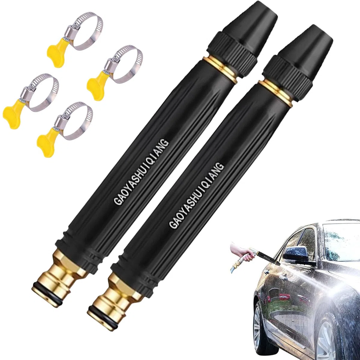 Boquilla de Agua de Alta Presión, Boquilla Manguera Alta Presión, Pistola de Agua de Alta Presión, Pistola de Agua a Presión, Ajustable, Multichorro, para Jardín, Coche, Terraza (2PC)
