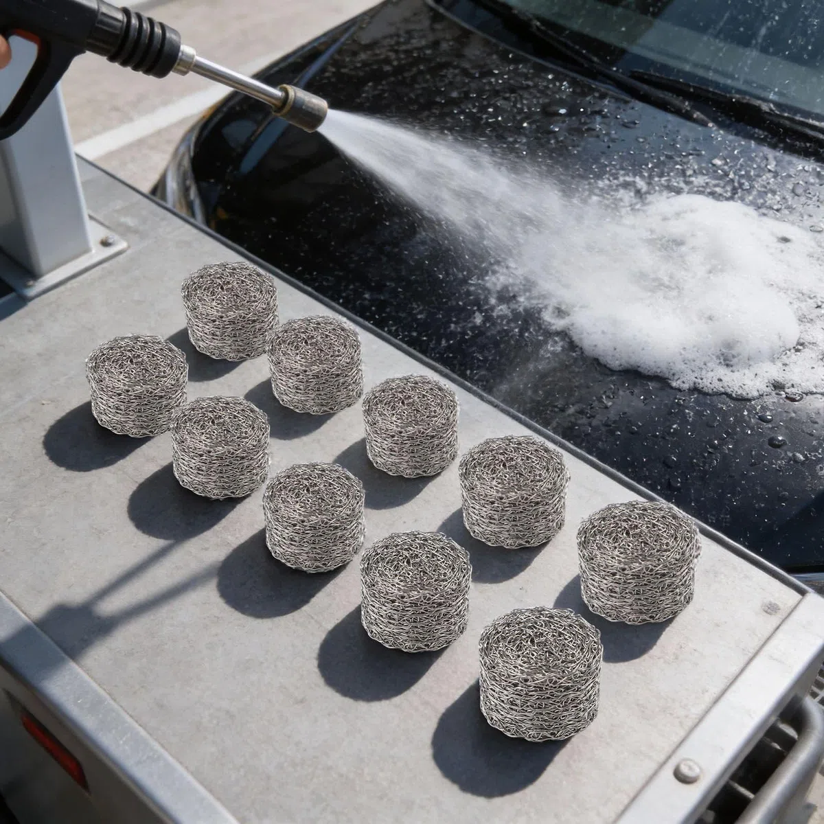 10 filtros de gasa de malla de repuesto para lanza de espuma de lavado a presión, pantalla de acero inoxidable de alta densidad para espuma abundante, plata 14 x 11 mm