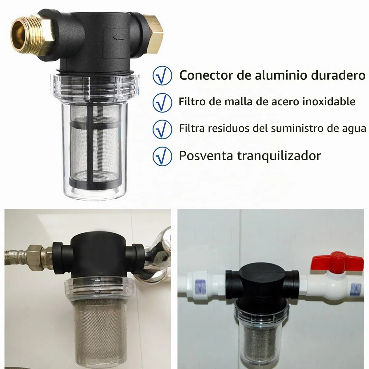 Filtro para manguera de jardín, prefiltro para bombas de jardín y plantas de agua 3/4" Filtro de tubería, filtro de agua con sedimentos descendente, filtro previo de bomba para riego de jardín