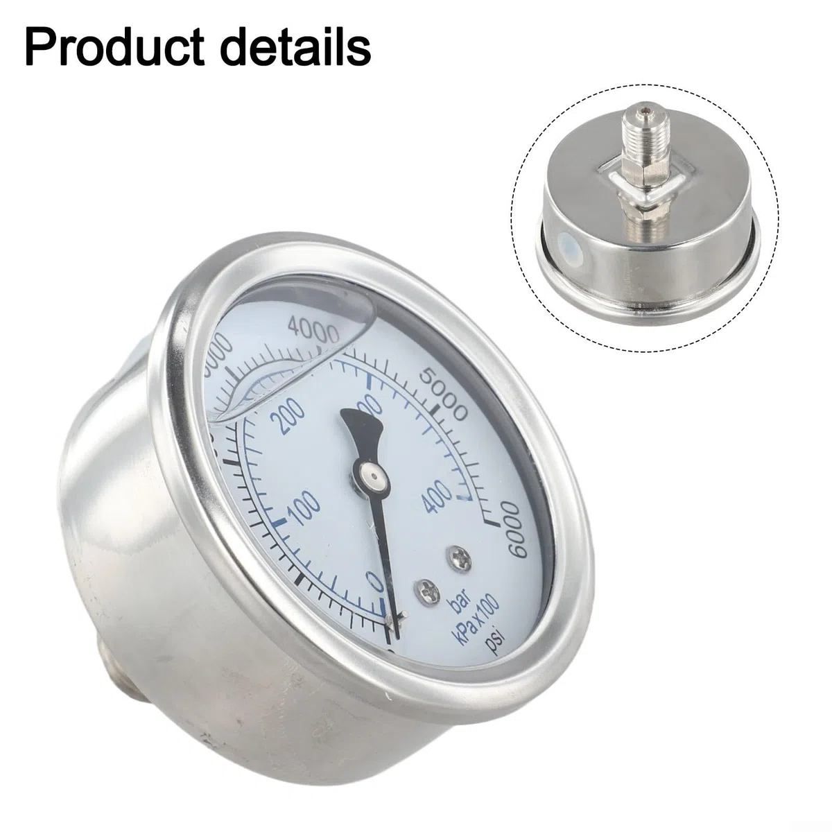 Medidor de lavado a presión de acero inoxidable 0-6000 PSI, relleno de glicerina para conexión rápida M14, escala dual para dial para limpiadores de gas eléctricos (0-6000 PSI)