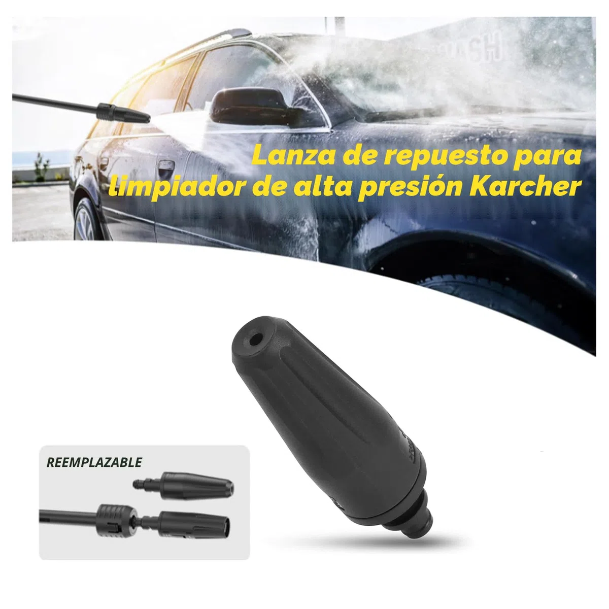 Boquilla turbo rotativa para limpiador K2-K7, conexión Quick Connect (requiere adaptador para rosca), color negro