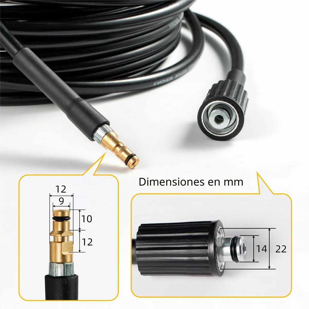 YUET 5M Manguera de Repuesto para Lavadora de Alta Presión para Kärcher K serie Karcher K2, K3, K4, K5, K7, Conector Rápido de Enchufe Tipo Clic M22