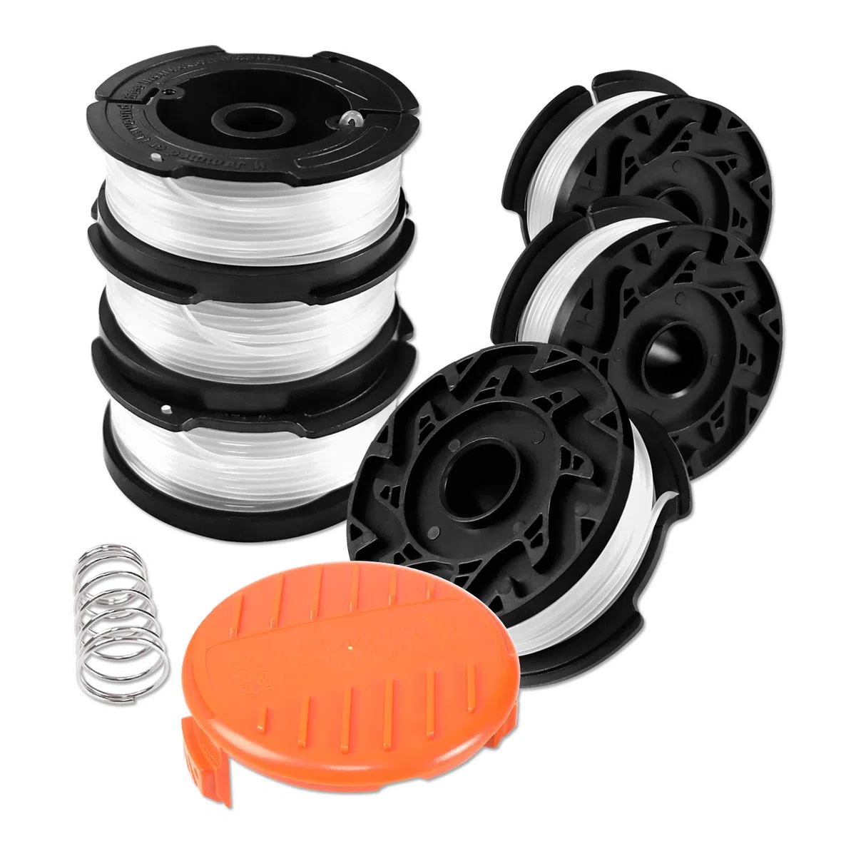 Hilo Desbrozadora, 6 Carretes para Cortadora de Black + Decker con Cubierta de Carrete y Resorte, Longitud 9,14 m, Diámetro 1,65 mm