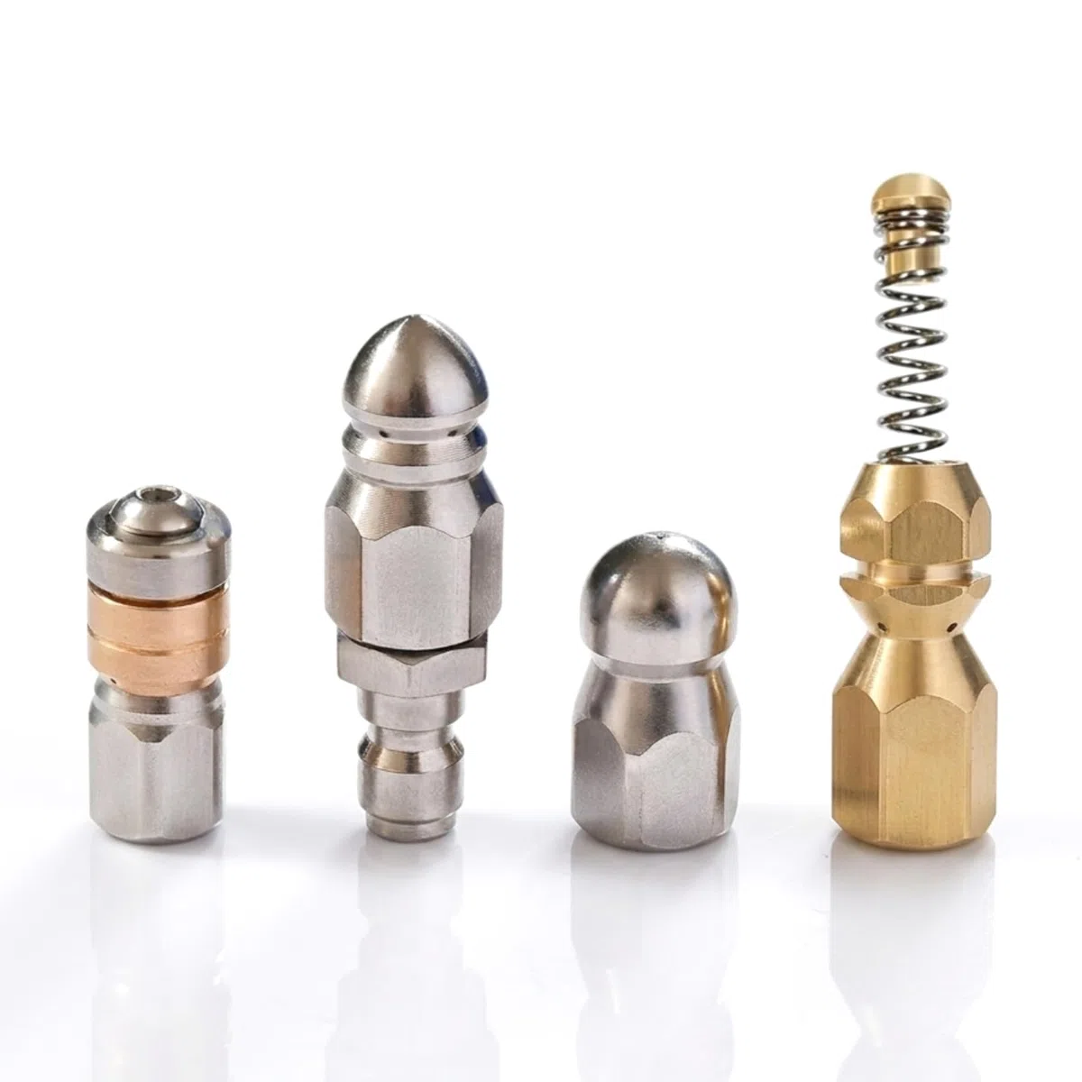 Set de 4 Boquillas para Limpieza de Cañerías | 1/4 Pulgada para Manguera de Limpiadora de Alta Presión Acero Inoxidable y Latón – Ideal para WC, Lavabos, Desagües